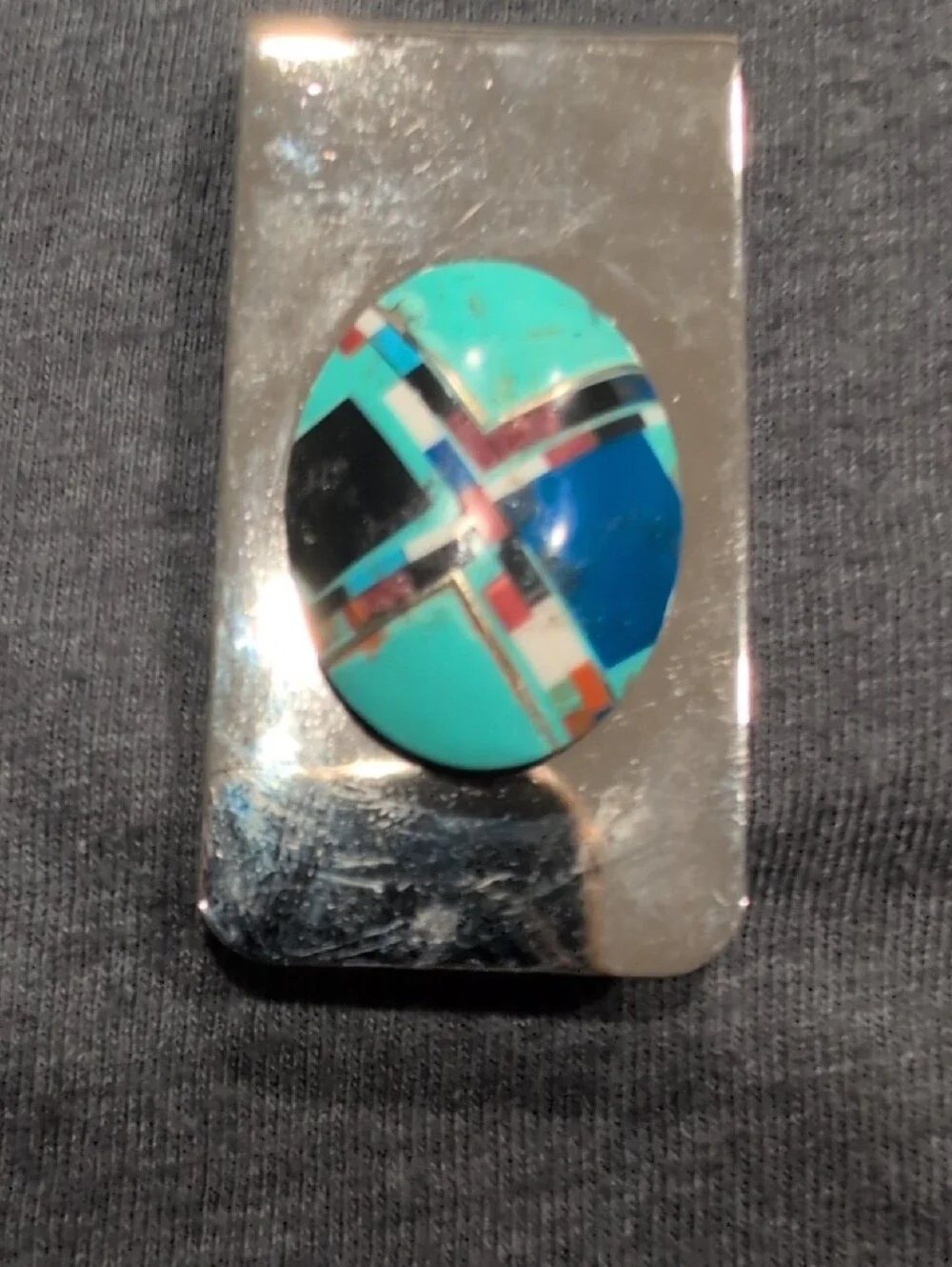 Turquoise Inlay Oval Money Clip - Artisan Style